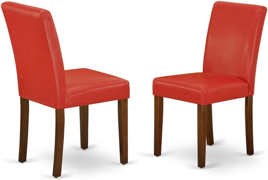 Abbott Parsons Dining Chairs - Firebrick Red Faux Leather Padded Chairs, Set of 2, Mahogany-0