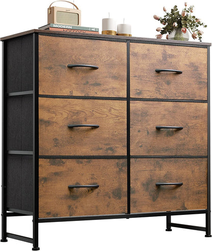 Fabric Double Dresser with 6 Drawers, Rustic Brown-0