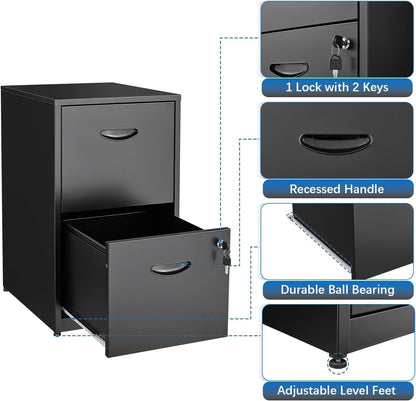 2 Drawer Filing Cabinet with Lock, Black Metal File Cabinets for Home Office, Light Duty Locking Vertical File Cabinet, Steel File Storage Cabinet for Hanging Letter Size File - Assembly Required-3