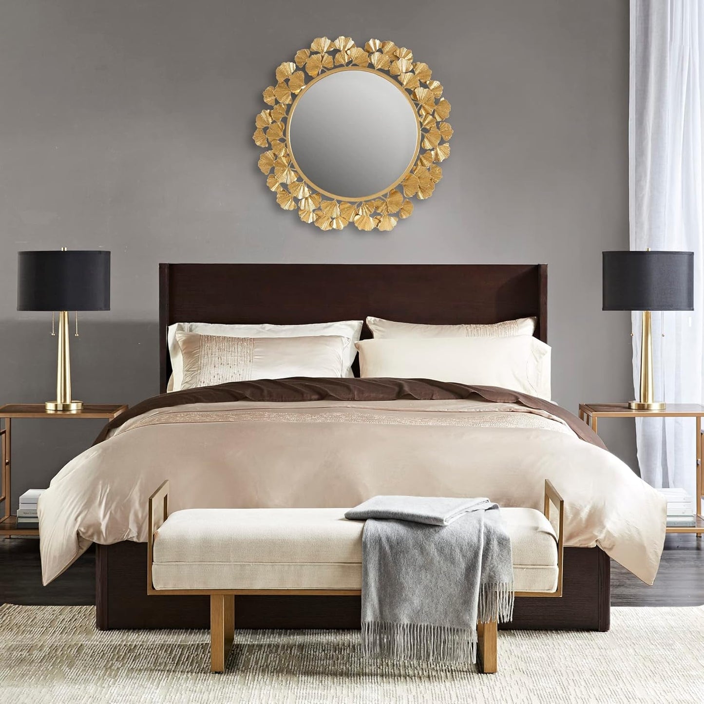 Wall Décor Large round Living Room Iron Metal Mirrors Ready to Hang Bedroom Decoration, 30.5"" X 30.5"", Eden Gold (MT160-0021)-1