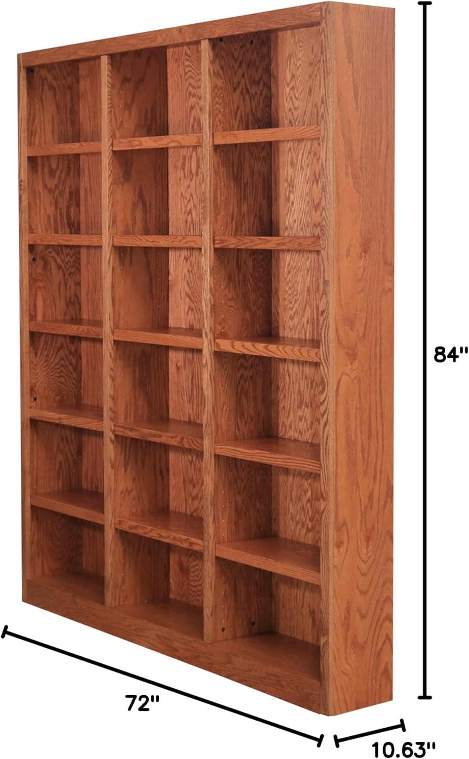 Traditional 84 Inch Tall Triple Wide Oak Bookcase 18 Shelf-2