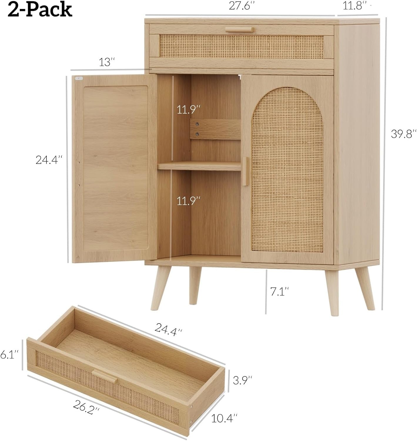 Natural Rattan Storage Cabinet Buffet Sideboard Drawers-1