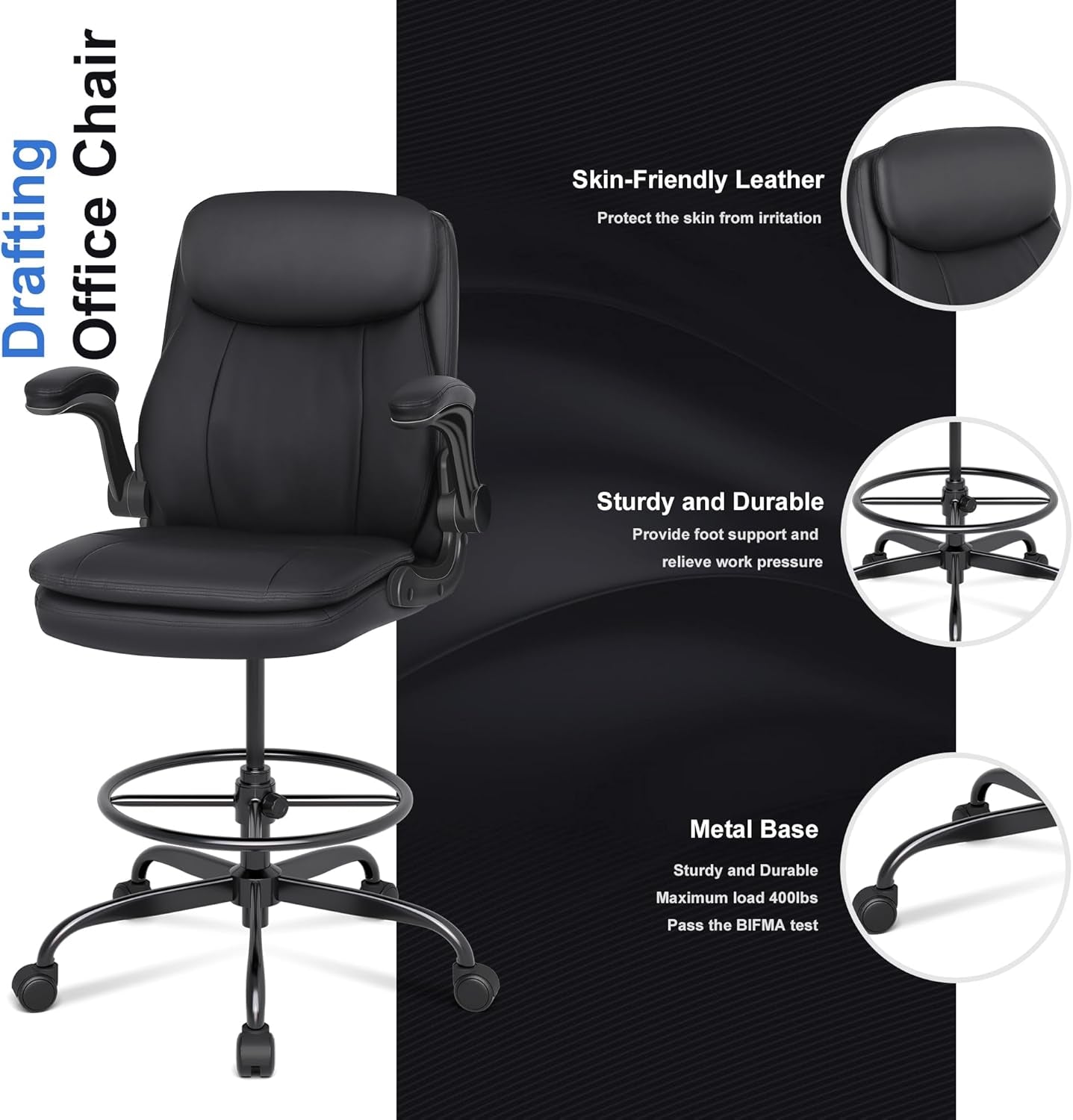 Adjustable Height Leather Drafting Chair for Standing Desk-3