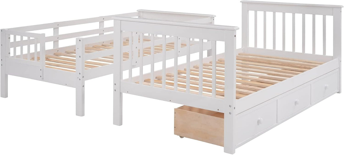 Twin over Twin Bunk Bed with Stairs and Guard Rail, Twin Size Bunk Beds with Storage Drawers,Wooden Bunk Bed Frame for Bedroom, Dorm, Kids, Teens, Adults,White-4