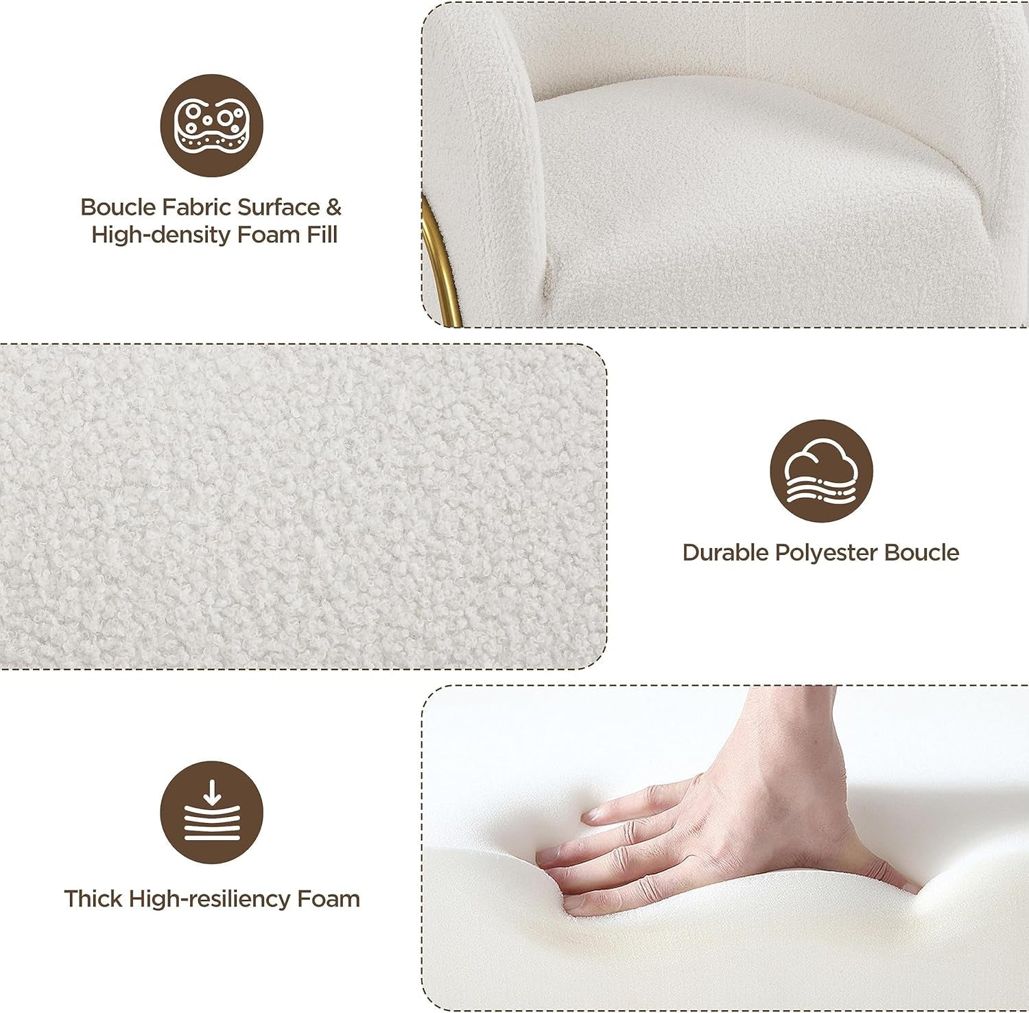 Ivory Boucle Accent Chairs Set Of 2 With Gold Legs For Home-3