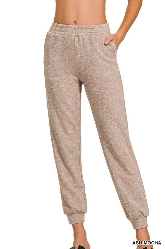Zenana Cotton Slub Jogger Pants