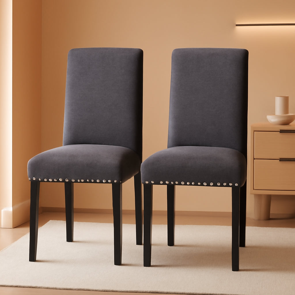 Dining Chair Upholstered Fabric Dining Chairs with Copper Nails,Set of 2,Grey-0