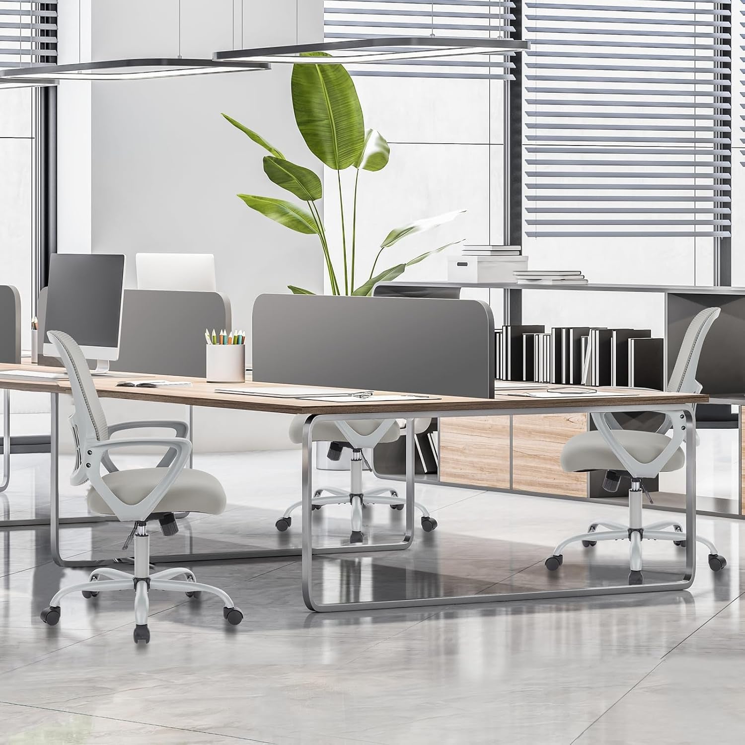 Office Computer Desk Managerial Executive Chair, Ergonomic Mid-Back Mesh Rolling Work Swivel Chairs with Wheels, Comfortable Lumbar Support, Comfy Arms for Home,Bedroom,Study,Student,Grey-1