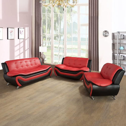 Living Room Furniture Set, Faux Leather Sofa Couch Set, 3 Pieces Modern Sofa Set for Living Room/Apartment/Office (Black&Red)-1