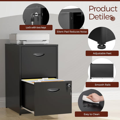 2 Drawer File Cabinet with Lock,Black Metal Filing Cabinets,Vertical Locking File Cabinet Fit Hanging Files, Letter,File Box and A4 Documents (Black)-4