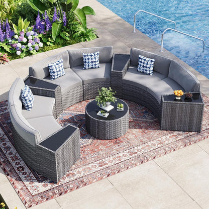 Curved Rattan Sectional Sofa Set for Outdoor Relaxation-0