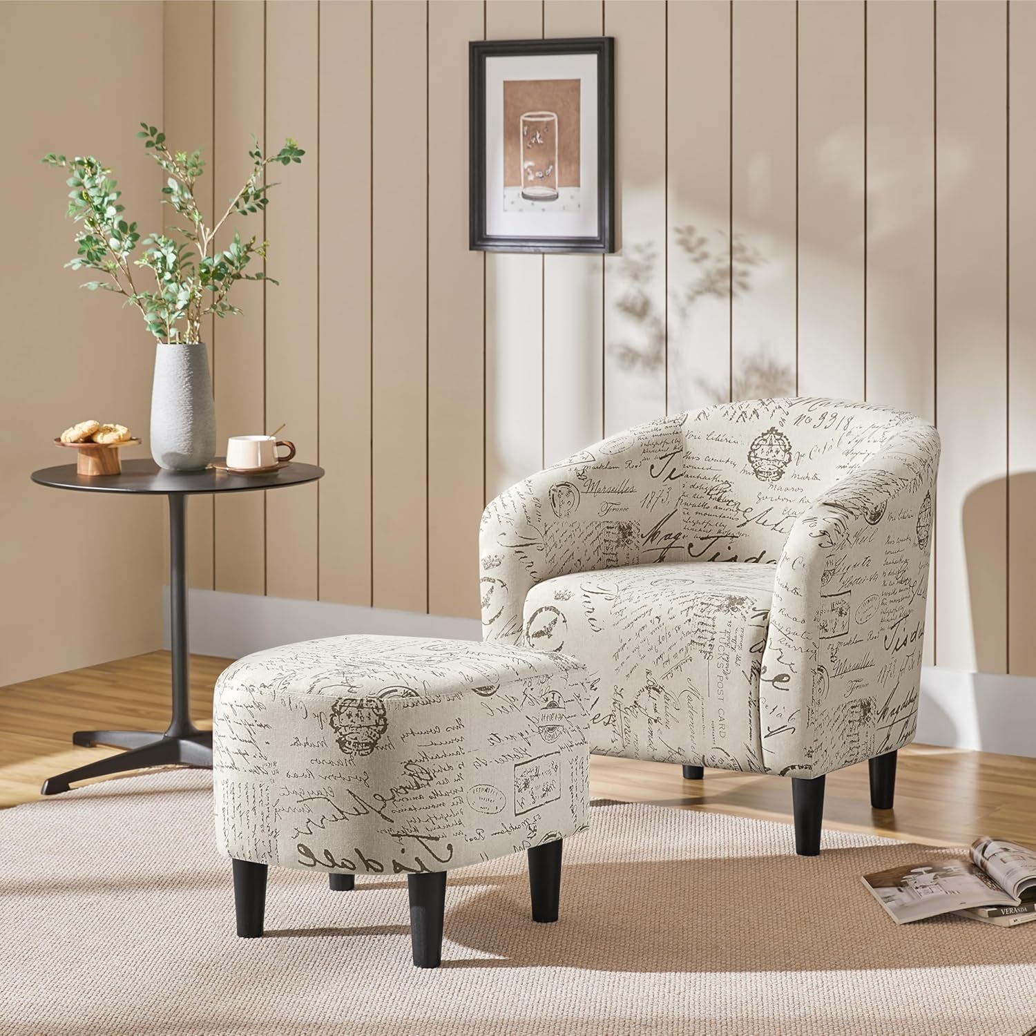 Modern Upholstered Club Chair With Ottoman Footstool-3