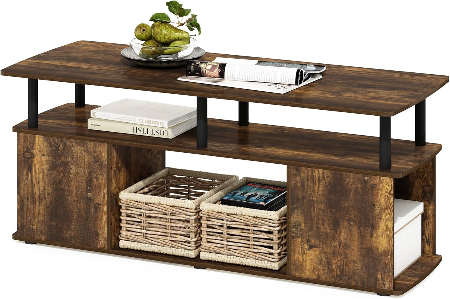 JAYA TV Stand for Tvs up to 50 Inch with Open Storage, Amber Pine/Black-4