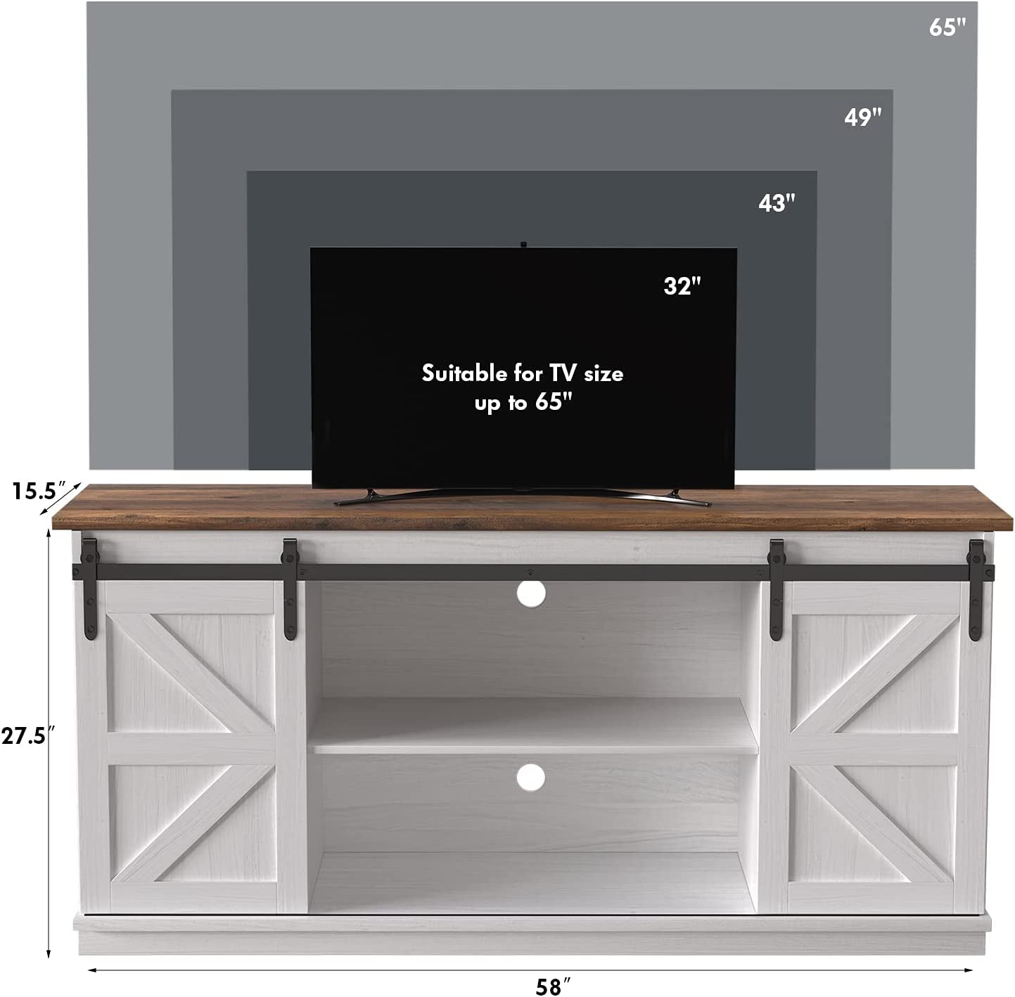 65-Inch Farmhouse TV Stand with Sliding Barn Doors-4
