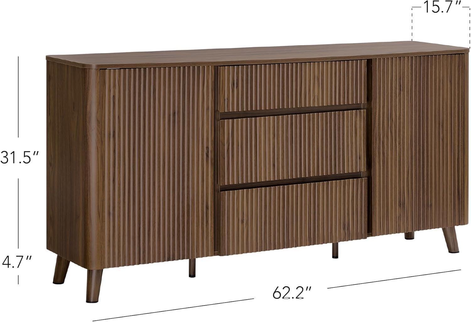 62 Inch Walnut Sideboard Buffet With Adjustable Shelves-1
