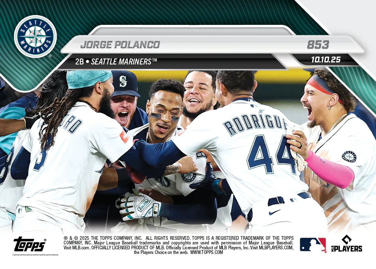 2025 Topps Now Jorge Polanco Card 853 15-Inning Thriller Seattle Mariners