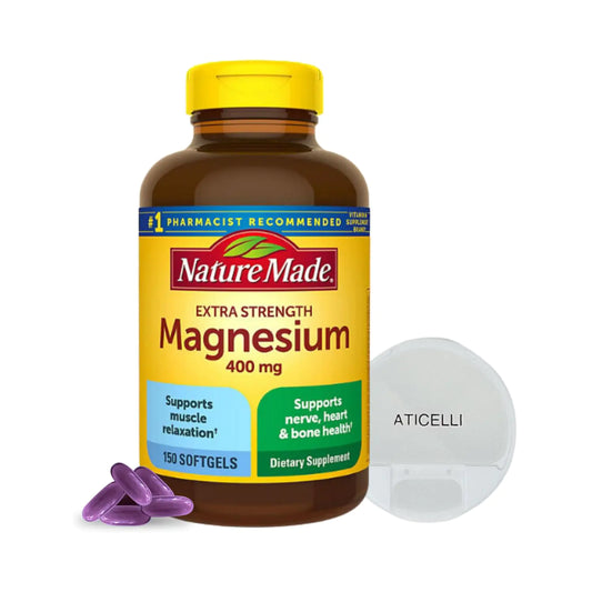 Nature Made Magnesium 400mg Oxide Extra Strength 150 softgels 150 Supply Days | Supports Nerve Bone and Heart Health | Bundle with Aticelli Pill Rotating Case