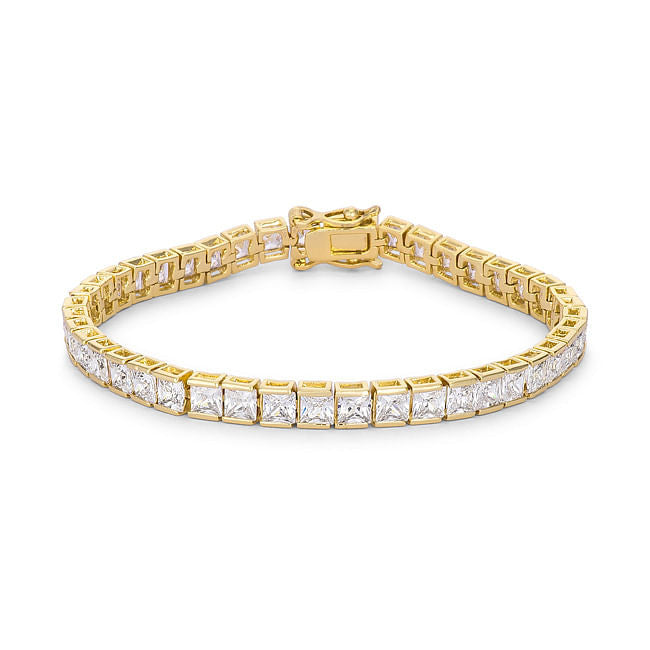 Princess Cut CZ Gold Tone Tennis Bracelet-2