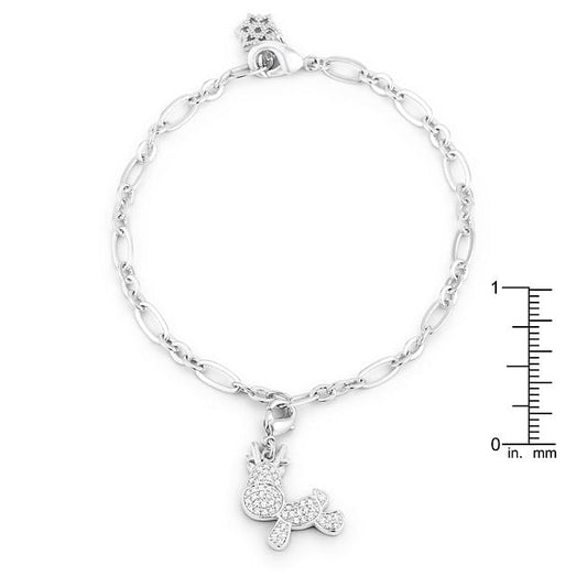 Rudy 0.25ct CZ Rhodium Reindeer Charm Bracelet-0