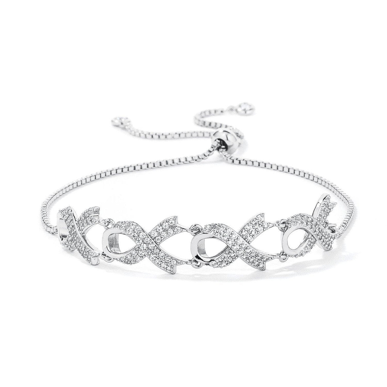 Rhodium Plated Pave CZ Ribbon Bracelet