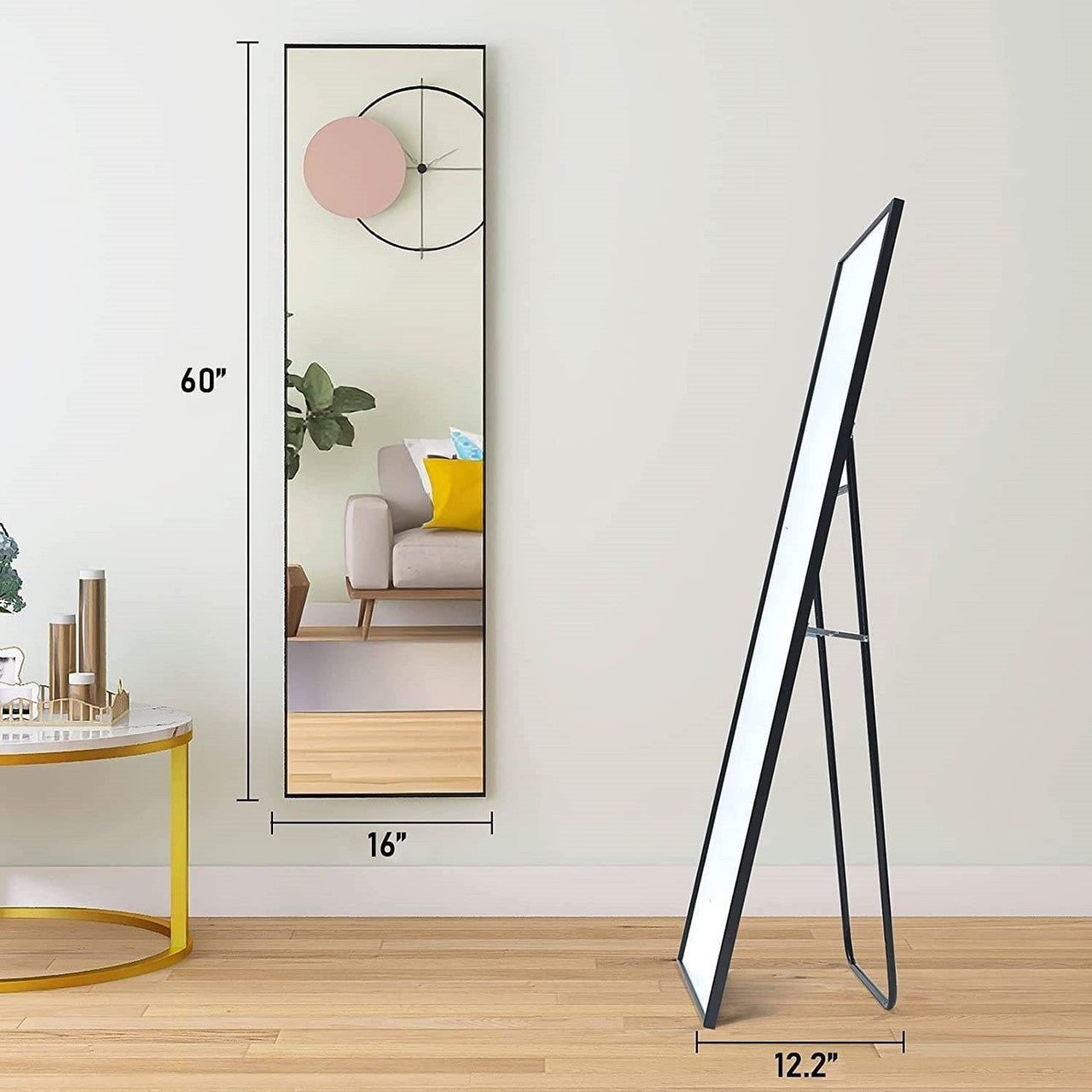 Modern Full Length Floor Mirror with Stand or Wall Mount with Black Frame-0