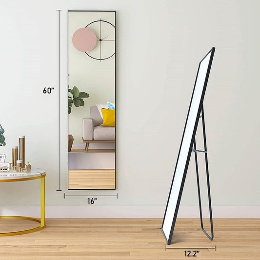 Modern Full Length Floor Mirror with Stand or Wall Mount with Black Frame-0