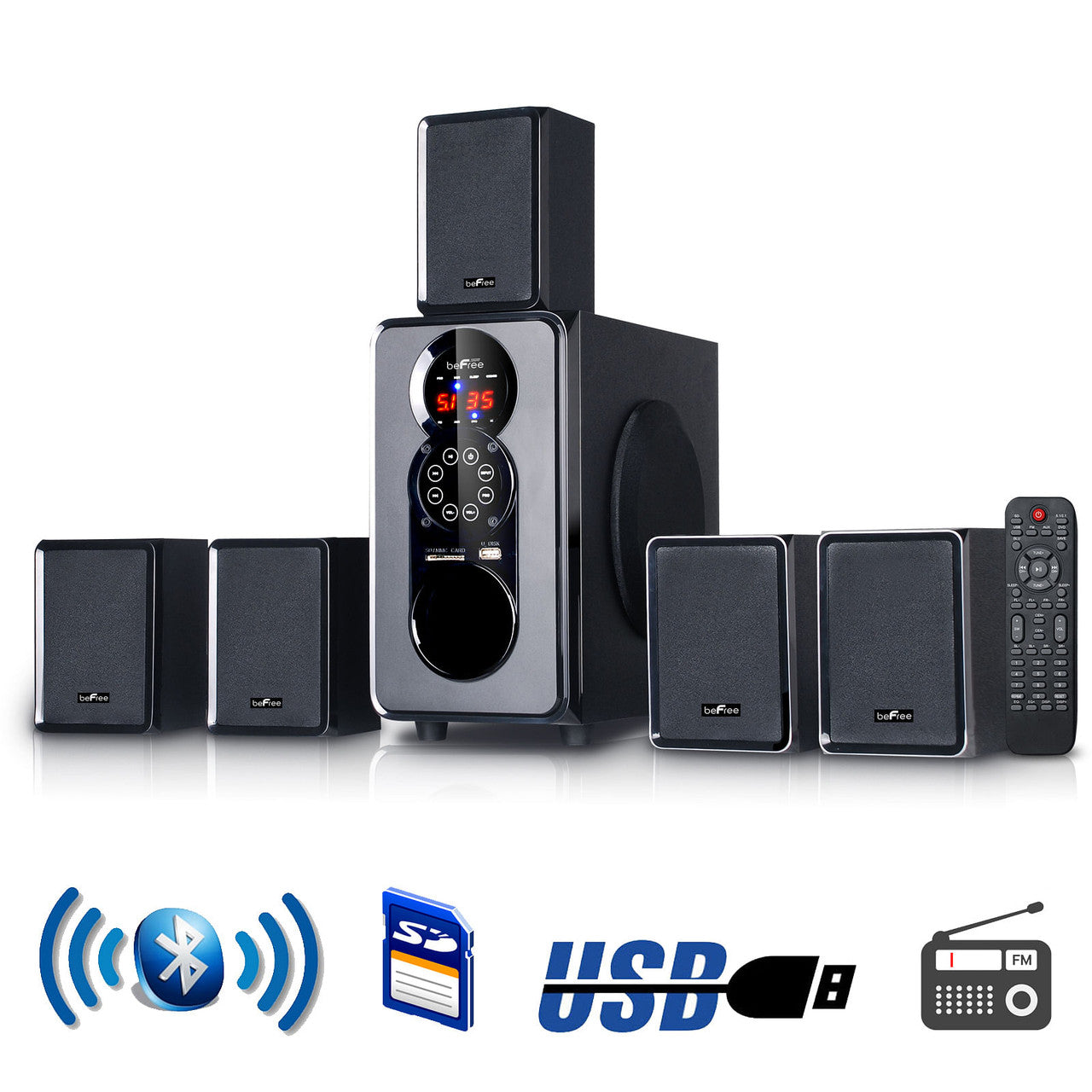 beFree Sound 5.1 Channel Surround Sound Bluetooth Speaker System in Black (5)-0