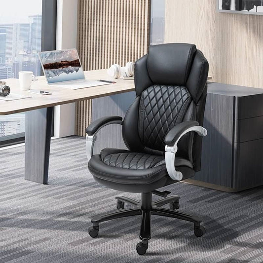 Black Big and Tall Diamond Stitching Executive Adjustable Height Office Chair-0