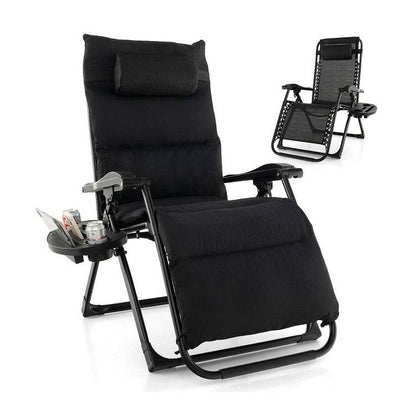 Black Zero Gravity Adjustable Lounge Chair Removable Cushion Cup Holder Tray-2