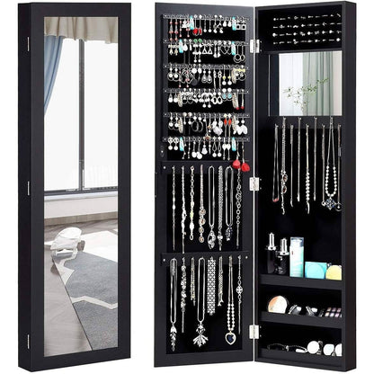 2-in-1 Black Wall or Door Mounted Jewelry Organizer Full Length Mirror-0