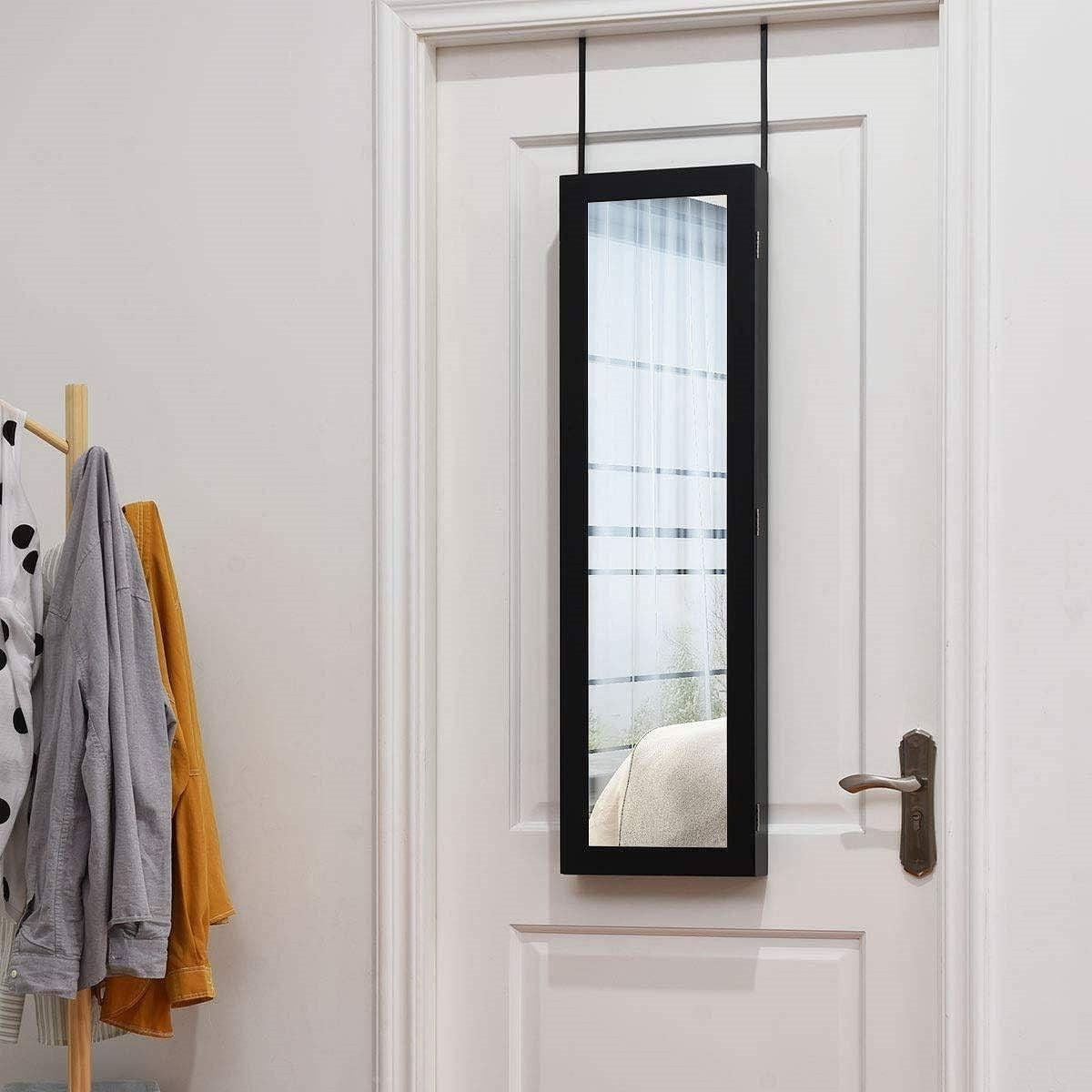 2-in-1 Black Wall or Door Mounted Jewelry Organizer Full Length Mirror-1