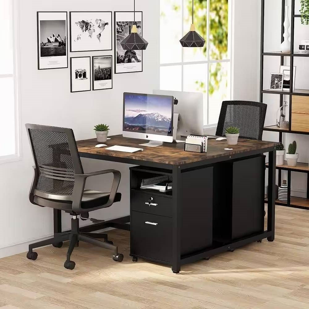 Black Rolling 2-Drawer Mobile File Cabinet Printer Stand Office Cart on Wheels-1