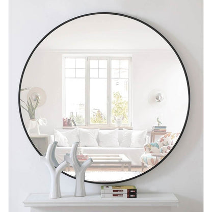 Round 42-inch Wall Mirror in Black - Living Room Bedroom Accent Bathroom Mirror