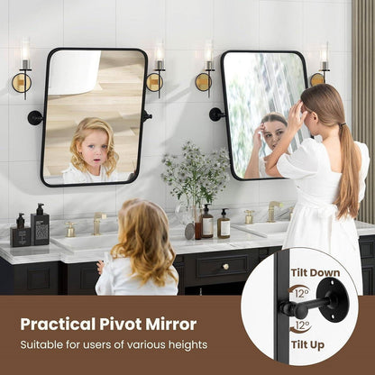 30 x 22 inch Bathroom Wall Mirror with Easy Tilt Pivot and Black Frame-1