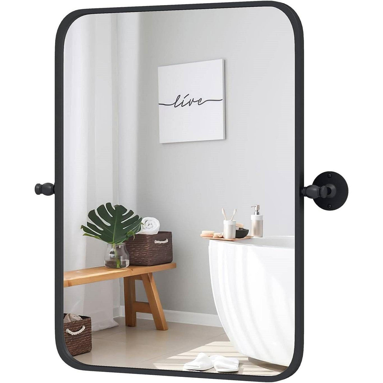 30 x 22 inch Bathroom Wall Mirror with Easy Tilt Pivot and Black Frame-2