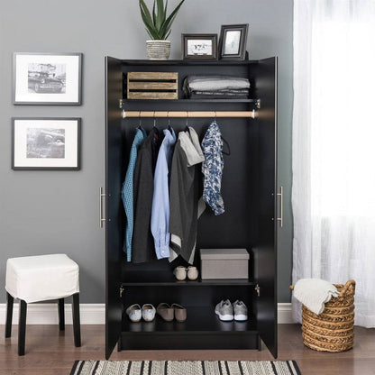 Bedroom Armoire Wardrobe Cabinet with Hanging Rail in Black Wood Finish-0