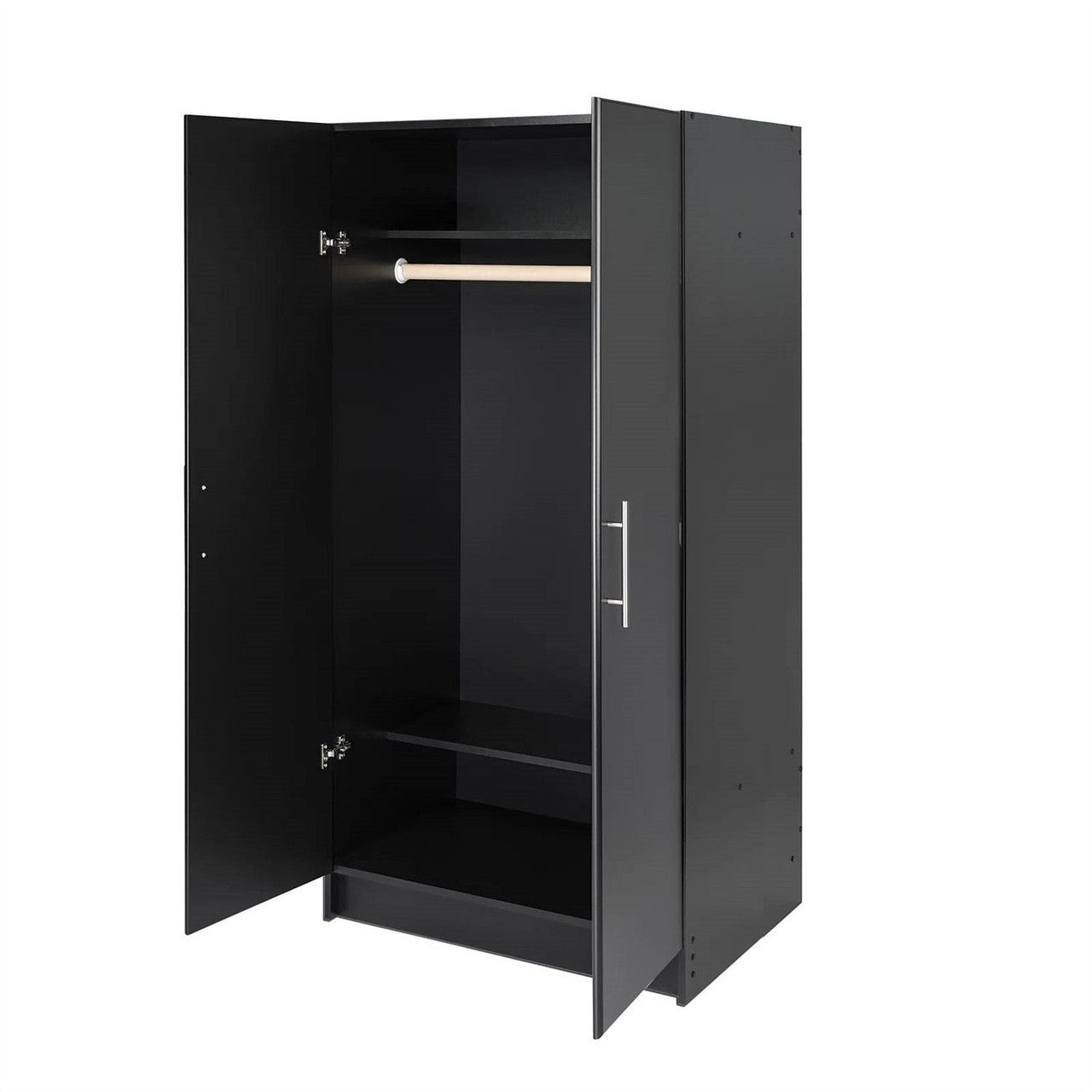 Bedroom Armoire Wardrobe Cabinet with Hanging Rail in Black Wood Finish-1