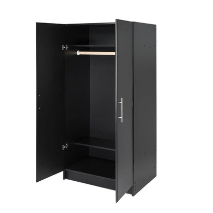 Bedroom Armoire Wardrobe Cabinet with Hanging Rail in Black Wood Finish-1