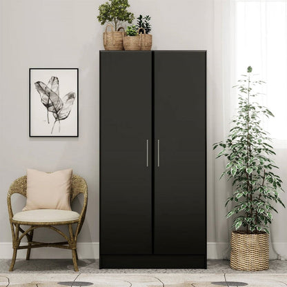 Bedroom Armoire Wardrobe Cabinet with Hanging Rail in Black Wood Finish-2