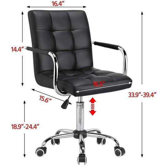 Modern Mid-Back Black Faux Leather Office Chair with Removable Arms-0