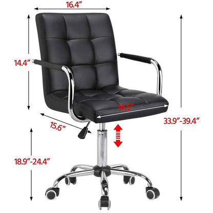 Modern Mid-Back Black Faux Leather Office Chair with Removable Arms-0