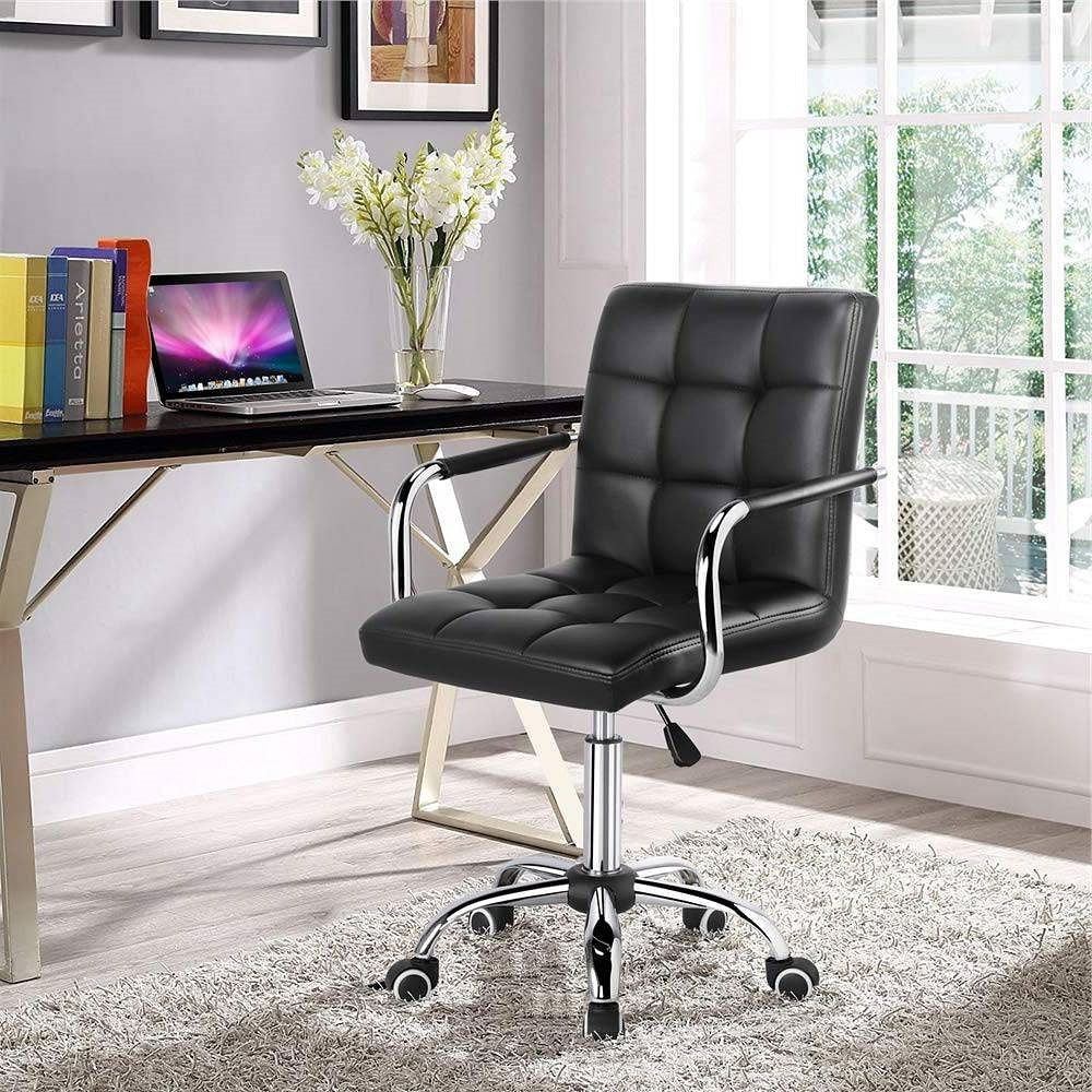 Modern Mid-Back Black Faux Leather Office Chair with Removable Arms-1