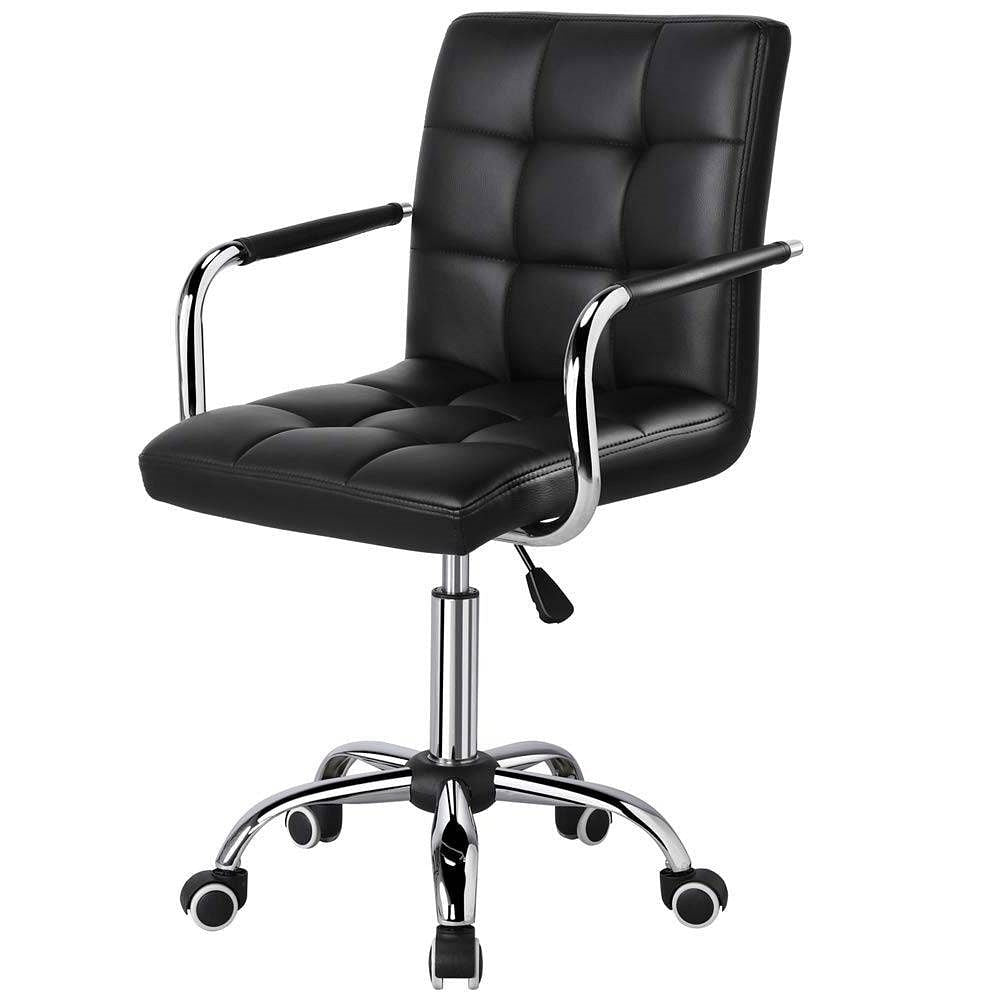 Modern Mid-Back Black Faux Leather Office Chair with Removable Arms-2