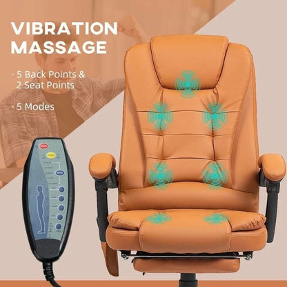 Brown 7 Mode Vibrating High Back Executive Massage Adjustable Office Chair