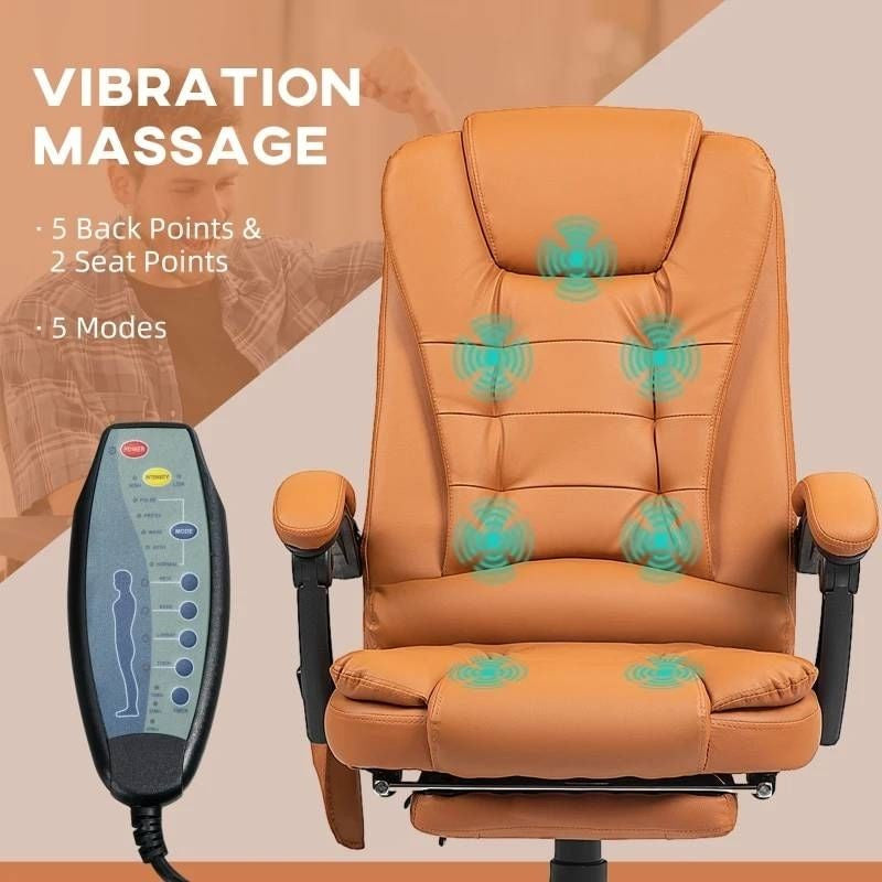 Brown 7 Mode Vibrating High Back Executive Massage Adjustable Office Chair-1