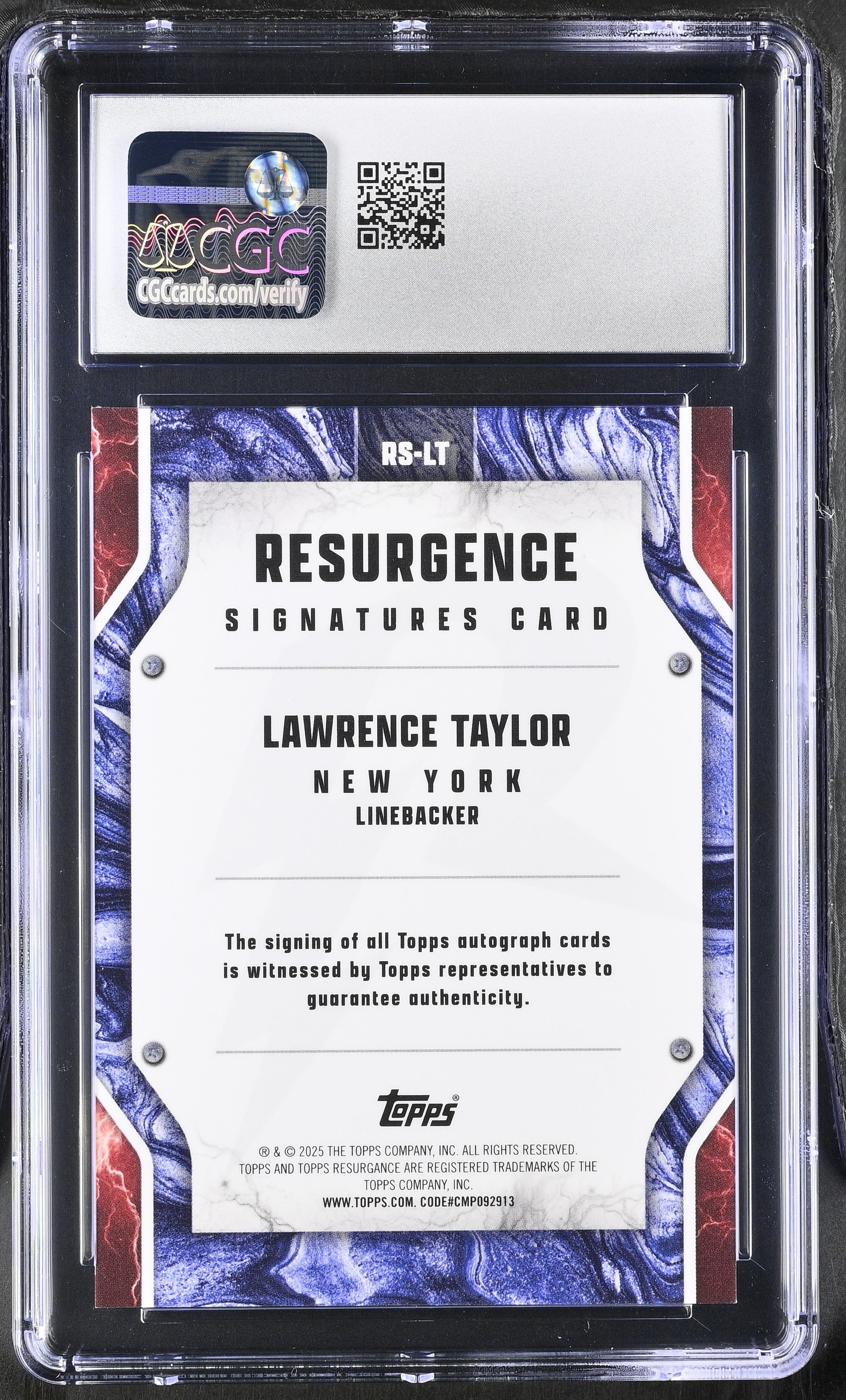 2024 Topps Resurgence Football RS-LT Lawrence Taylor Auto Graded CGC 9.5 Mint+