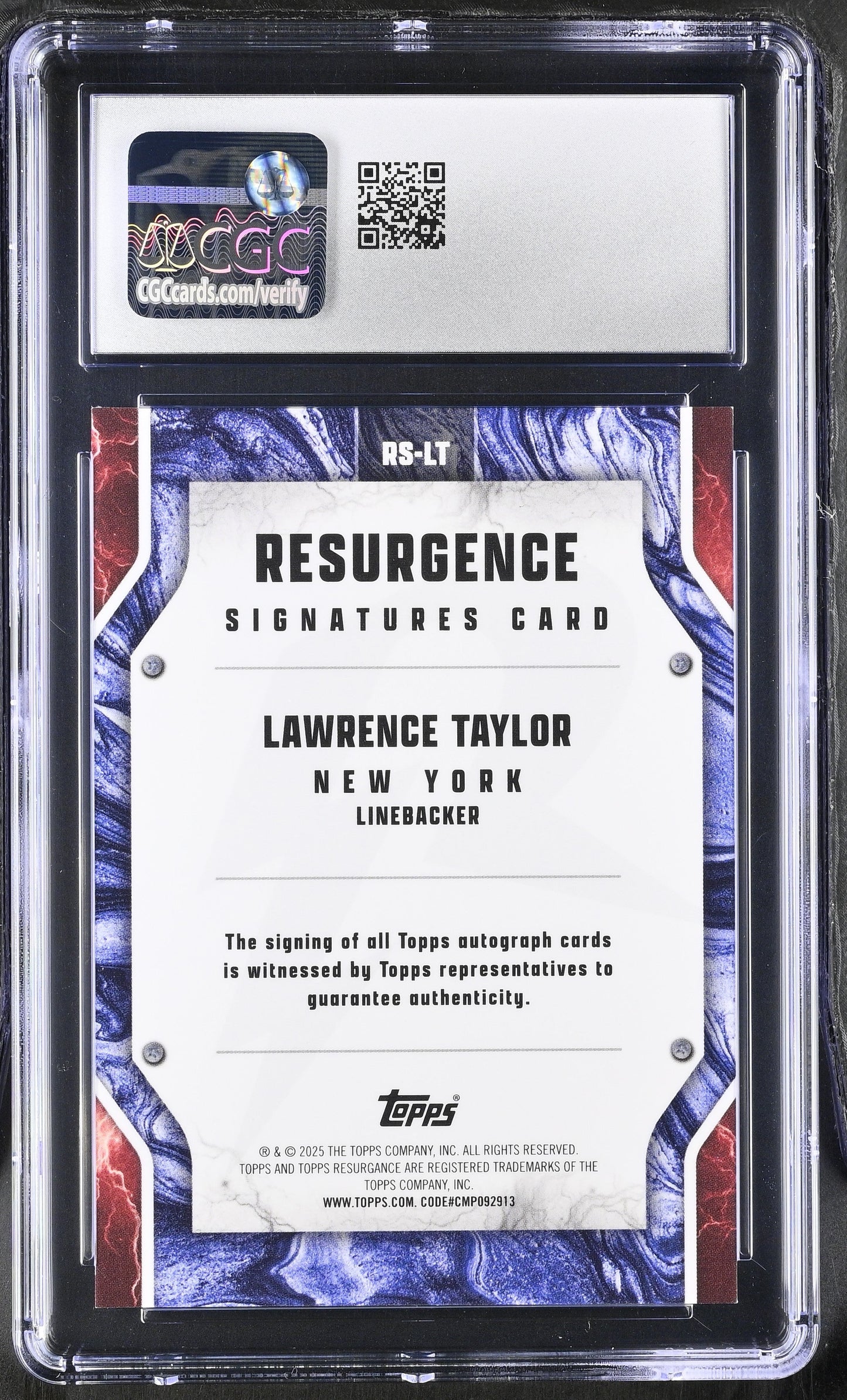 2024 Topps Resurgence Football RS-LT Lawrence Taylor Auto Graded CGC 9.5 Mint+