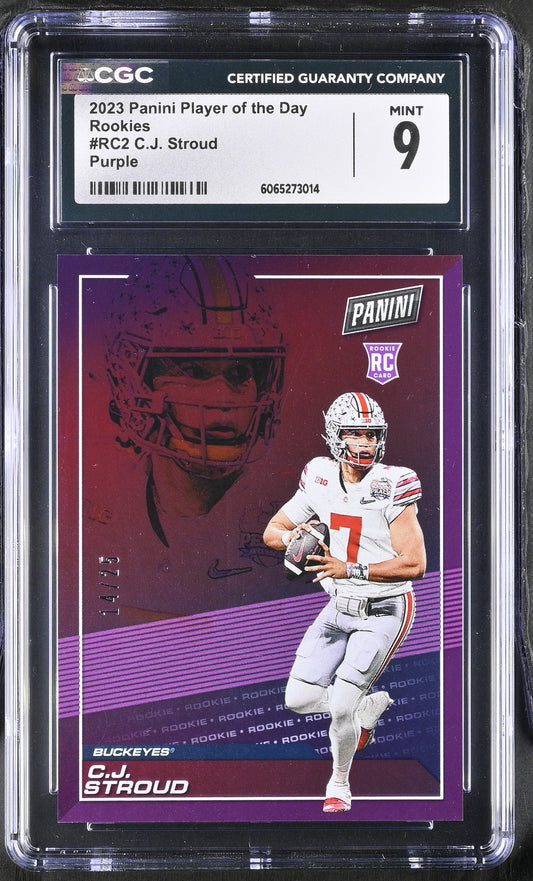 2023 Panini POTD Football RC2 C. J. Stroud Purple 11/25 CGC 9 Mint