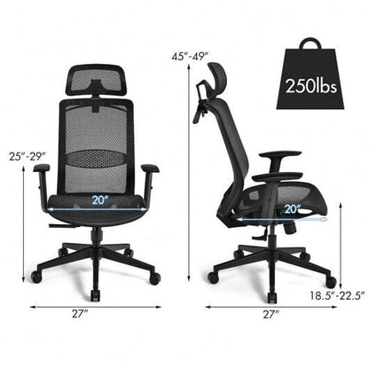 Height Adjustable Ergonomic High Back Mesh Office Chair with Hange-Black-5