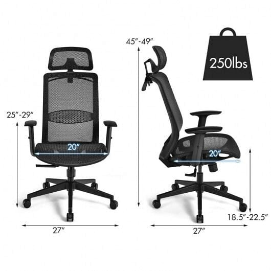 Height Adjustable Ergonomic High Back Mesh Office Chair with Hange-Black-5